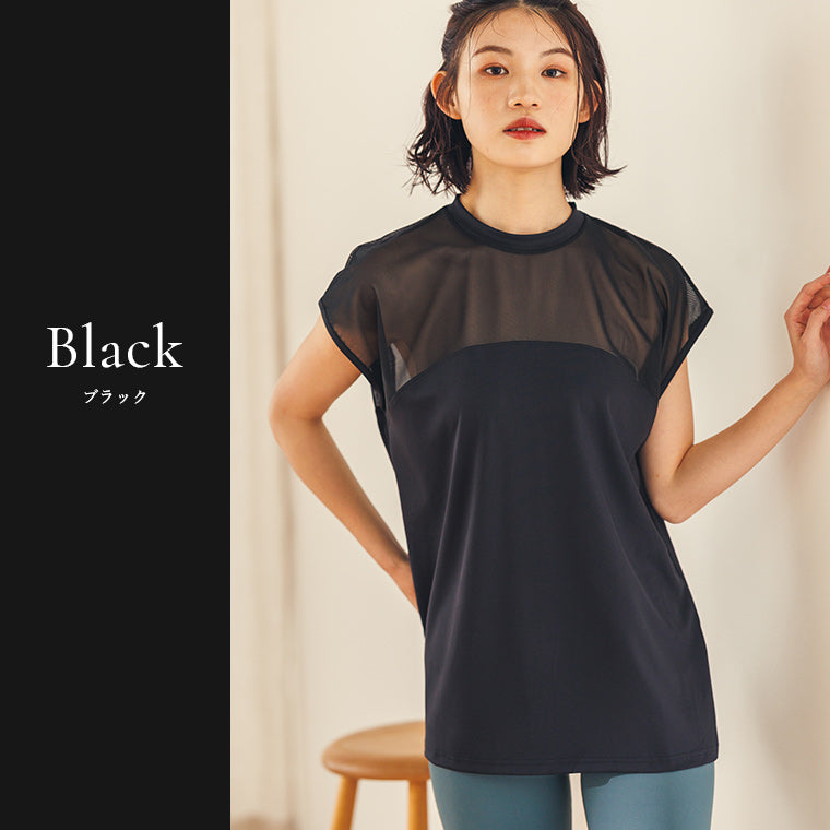 ヨガウェア|トップス|ヨガ|ロング丈|長い| 総レース|シースルー|透け感|シアー|スタイリッシュ|体形カバー|安心感|涼し気|通気性|速乾性