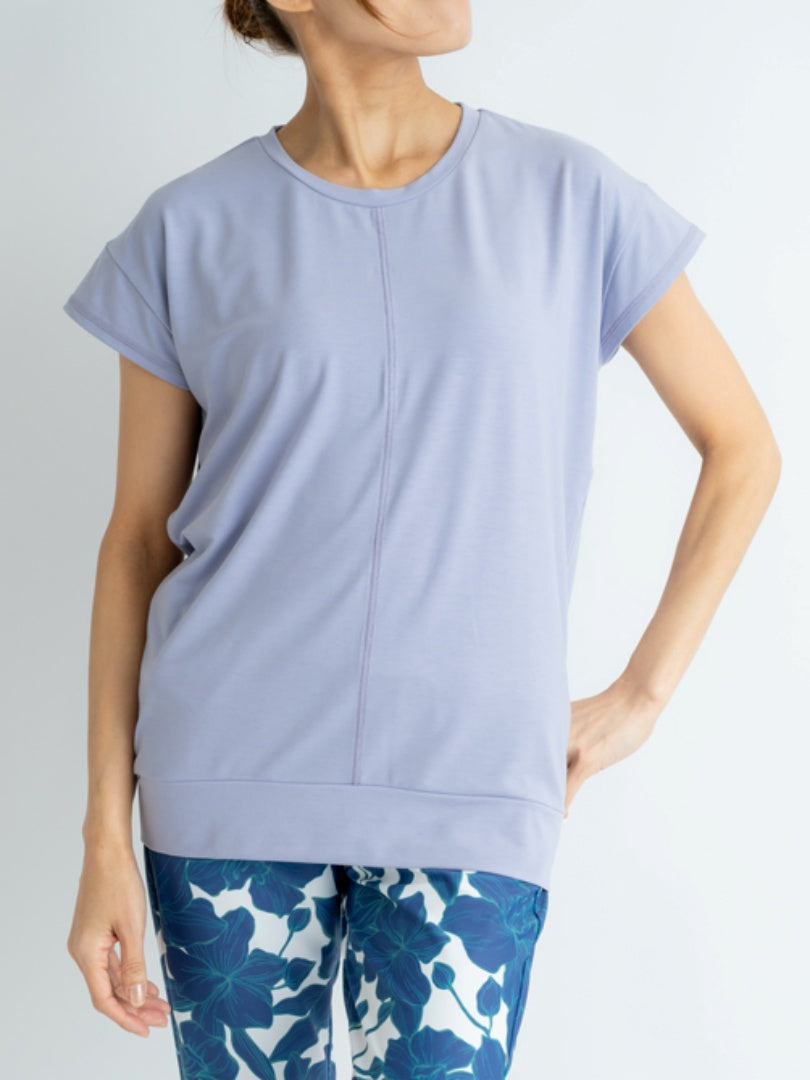 フレンチヨガトップ|トップス|UVカット|ゆったり|ブルー|Tシャツ|二の腕カバー|Thetis Yoga Dress(テティスヨガドレス)|LIFE TUNING DAYS(ライフチューニングデイズ)