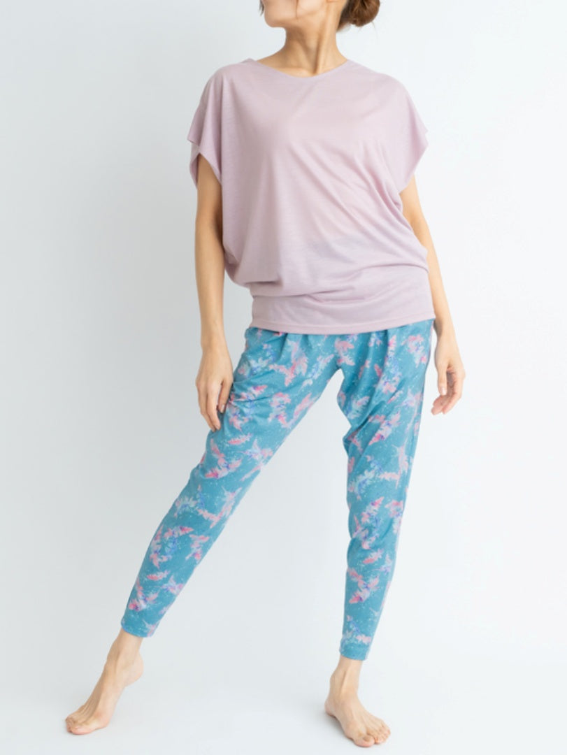フェザーパンツ|パンツ|ヨガ|ホットヨガ|ゆったり|プリント|速乾|ターコイズ|Thetis Yoga Dress(テティスヨガドレス)|LIFE TUNING DAYS(ライフチューニングデイズ)
