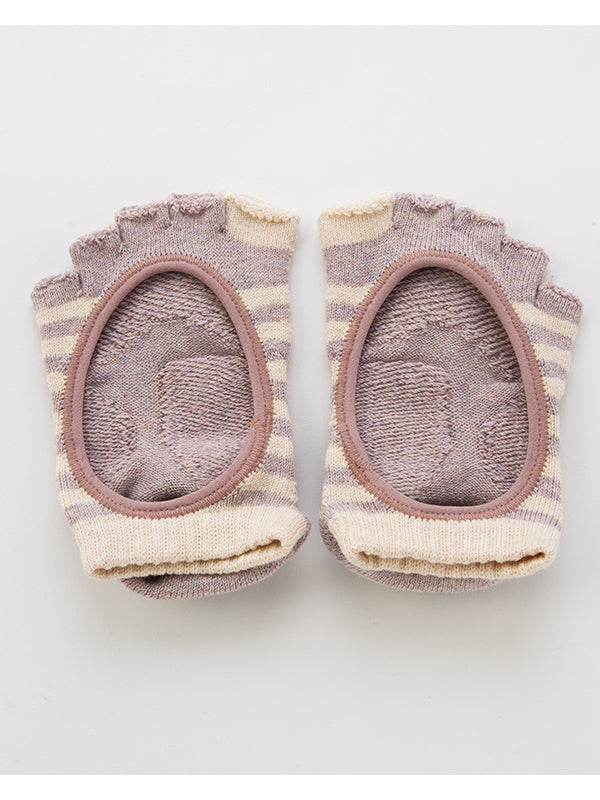 ボタニカルダイ バイカラーボーダー カバー指無し 5本指ソックス|ベーシック・エアークッション| 130034 | ボーダー | 柄 | パステル | レディース| パープル | ヨガ | ピラティス | 靴下 | すべり止め | 5本指 | knitido+(ニッティドプラス)|LIFE TUNING DAYS(ライフチューニングデイズ)|