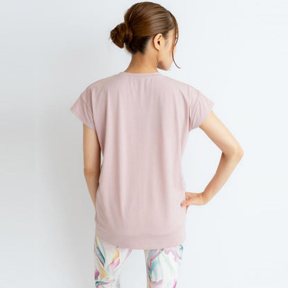 フレンチヨガトップ｜トップス｜UVカット｜シンプル｜オパールピンク｜Tシャツ｜二の腕カバー｜Thetis Yoga Dress（テティスヨガドレス）｜LIFE TUNING DAYS（ライフチューニングデイズ）
