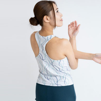 リボンキャミ｜プラチナ｜柄｜ヨガ｜ホットヨガ｜カップ付き｜水陸両用｜プリント｜大人｜速乾｜Thetis Yoga Dress（テティスヨガドレス）｜LIFE TUNING DAYS（ライフチューニングデイズ）