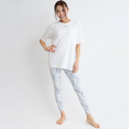 リボンレギンス｜プラチナ｜細見え｜ヨガ｜ホットヨガ｜水陸両用｜オリジナルプリント｜大人｜速乾｜Thetis Yoga Dress（テティスヨガドレス）｜LIFE TUNING DAYS（ライフチューニングデイズ）