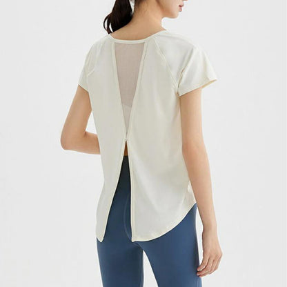 半袖トップス t153｜オフホワイト｜フレンチスリーブ｜異素材｜無地｜Tシャツ｜シンプル｜ヨガ｜おしゃれ｜Lee.che (リーチェ) ｜LIFE TUNING DAYS（ライフチューニングデイズ）｜