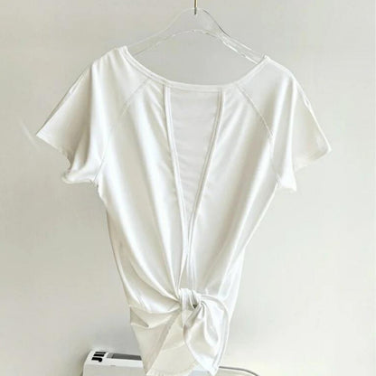 半袖トップス t153｜オフホワイト｜フレンチスリーブ｜異素材｜無地｜Tシャツ｜シンプル｜ヨガ｜おしゃれ｜Lee.che (リーチェ) ｜LIFE TUNING DAYS（ライフチューニングデイズ）｜