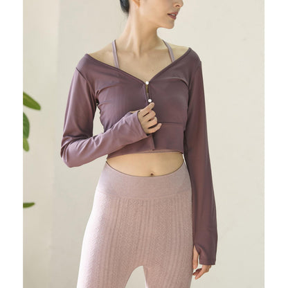 フィットクロップドカーデ｜パープル｜無地｜UVカット｜羽織｜シンプル｜ヨガ｜ピラティス｜カーディガン｜おしゃれ｜ALOALO（アロアロ）｜LIFE TUNING DAYS（ライフチューニングデイズ）｜