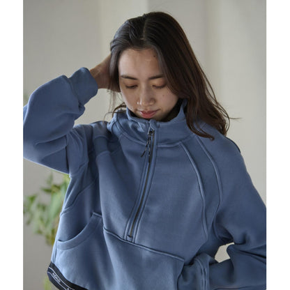 裏起毛ハーフジッププルオーバー｜タウンウェア｜パーカー｜スウェット｜ショート丈｜ブルー｜ALOALO（アロアロ）｜LIFE TUNING DAYS（ライフチューニングデイズ）