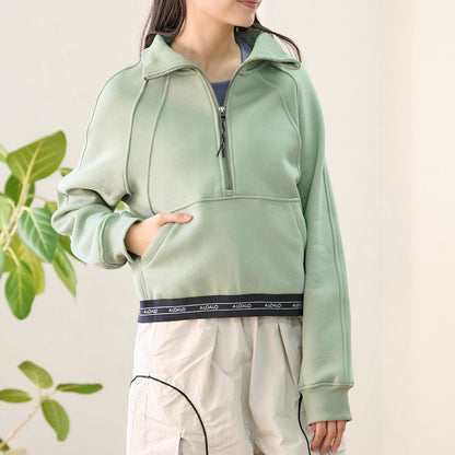 裏起毛ハーフジッププルオーバー｜タウンウェア｜パーカー｜スウェット｜ショート丈｜セージ｜ALOALO（アロアロ）｜LIFE TUNING DAYS（ライフチューニングデイズ）