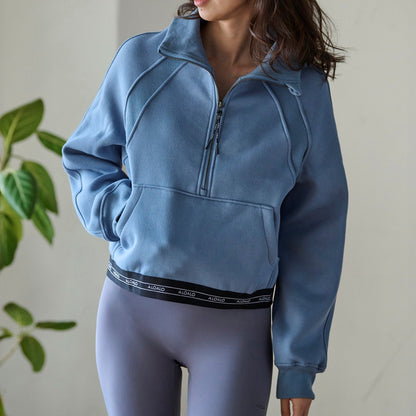 裏起毛ハーフジッププルオーバー｜タウンウェア｜パーカー｜スウェット｜ショート丈｜ブルー｜ALOALO（アロアロ）｜LIFE TUNING DAYS（ライフチューニングデイズ）