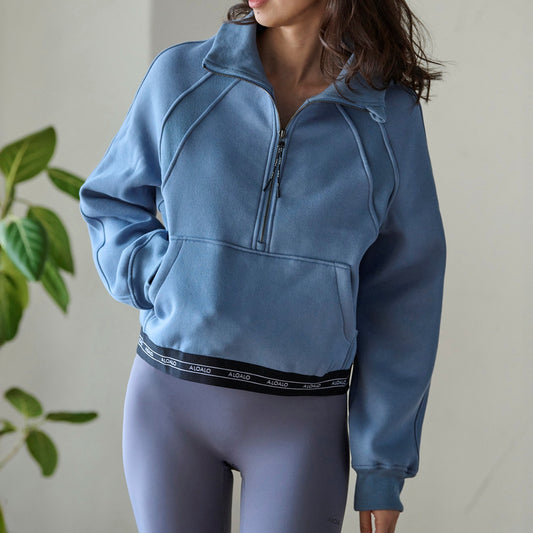 裏起毛ハーフジッププルオーバー｜タウンウェア｜パーカー｜スウェット｜ショート丈｜ブルー｜ALOALO（アロアロ）｜LIFE TUNING DAYS（ライフチューニングデイズ）