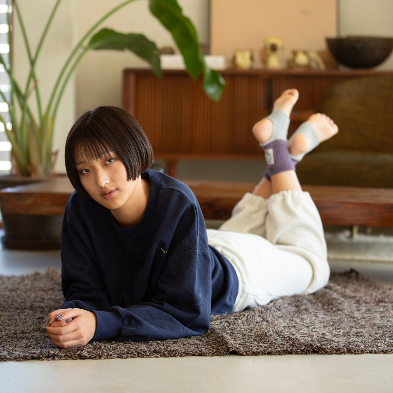 レッグウォーマ―|GA-00001 |短い | シンプル| バイカラー |無地 | レディース |パープル | グレー |ヨガ | ピラティス   | Gathering(ギャザリング）｜LIFE TUNING DAYS（ライフチューニングデイズ）