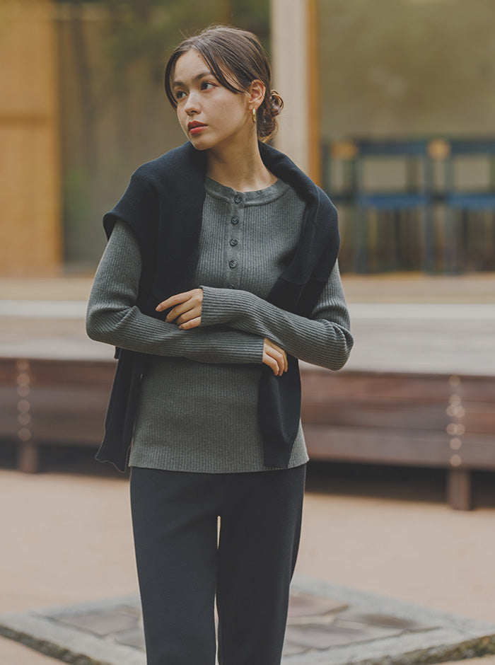 寒椿（かんつばき）オーガニックコットン リブニットプルオーバー