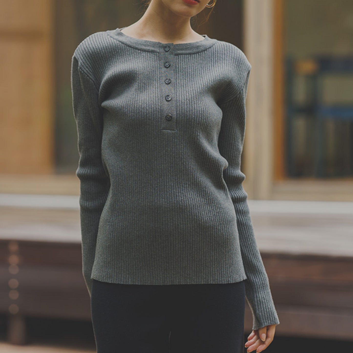 寒椿（かんつばき）オーガニックコットン リブニットプルオーバー