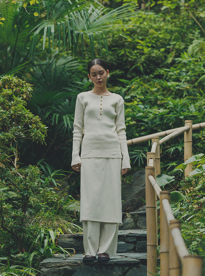 寒椿（かんつばき）オーガニックコットン リブニットプルオーバー