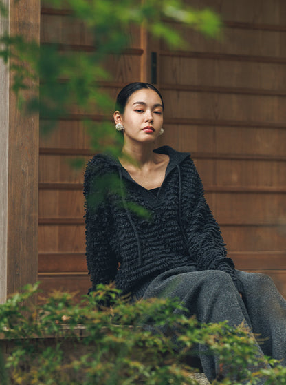 白椿（しらつばき） ジャガード編みニットプルオーバー