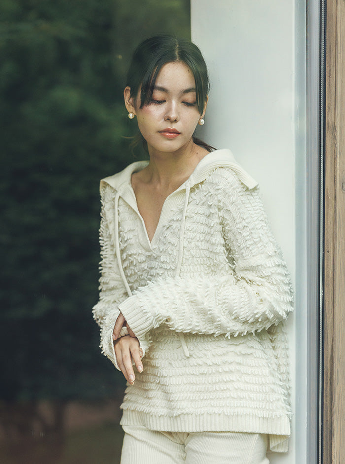 白椿（しらつばき） ジャガード編みニットプルオーバー