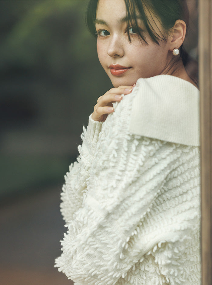 白椿（しらつばき） ジャガード編みニットプルオーバー