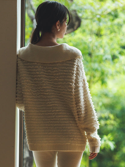 白椿（しらつばき） ジャガード編みニットプルオーバー