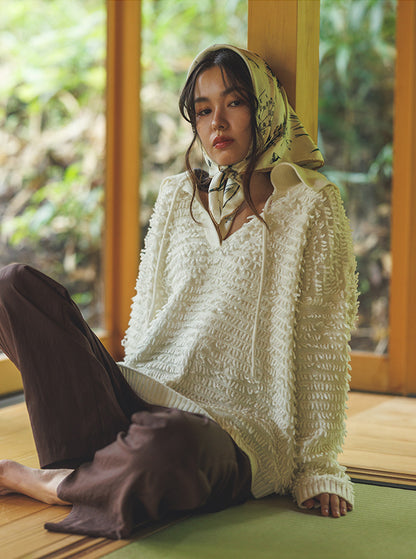 白椿（しらつばき） ジャガード編みニットプルオーバー