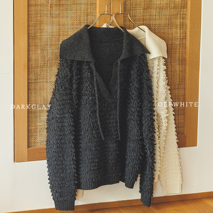 白椿（しらつばき） ジャガード編みニットプルオーバー