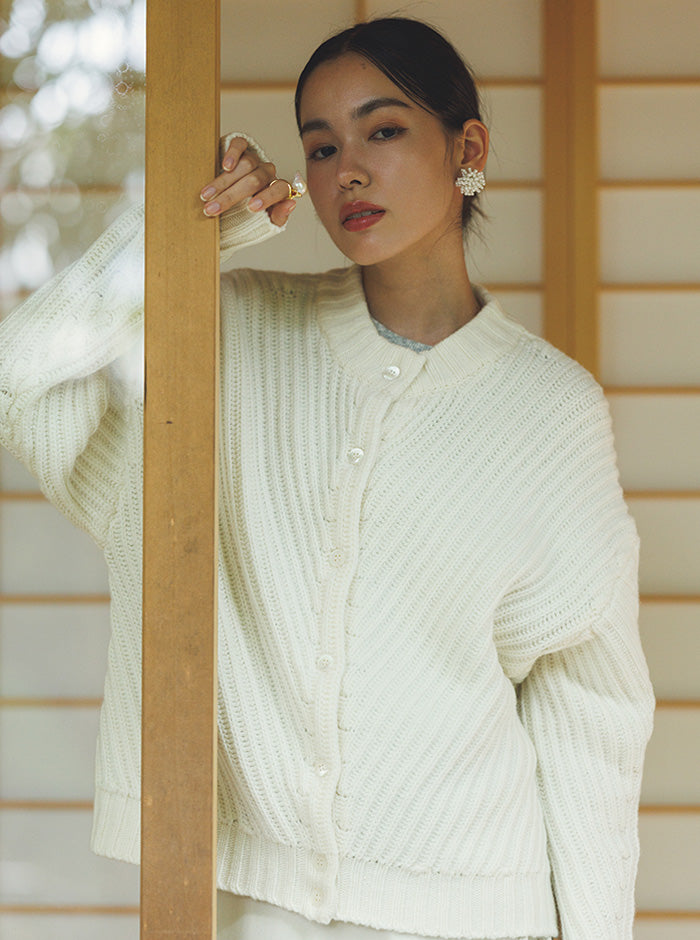 白菫（しろすみれ）リブニットブルゾン