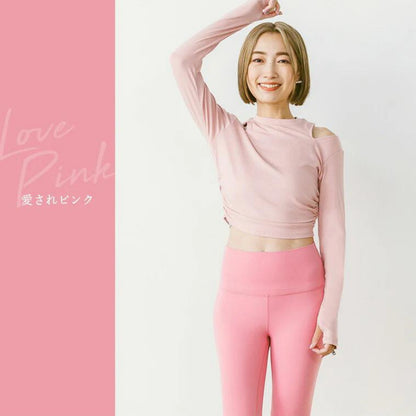 長袖トップス leeche031｜愛されピンク｜ショート丈｜リブ｜小山ゆか｜オープンショルダー｜無地｜ヨガ｜おしゃれ｜Lee.che (リーチェ) ｜LIFE TUNING DAYS（ライフチューニングデイズ）｜