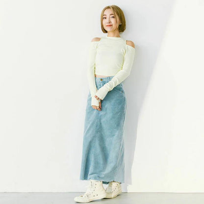 長袖トップス leeche031｜ハッピーイエロー｜ショート丈｜リブ｜小山ゆか｜オープンショルダー｜無地｜ヨガ｜おしゃれ｜Lee.che (リーチェ) ｜LIFE TUNING DAYS（ライフチューニングデイズ）｜