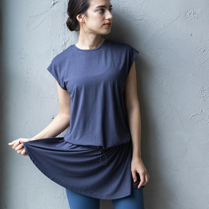 トップス leeche051｜ブルーグレー｜ペプラム｜フレア｜無地｜チュニック｜フレンチスリーブ｜ヨガ｜おしゃれ｜Lee.che (リーチェ) ｜LIFE TUNING DAYS（ライフチューニングデイズ）｜
