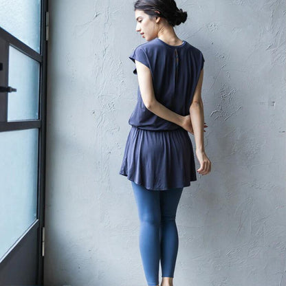 トップス leeche051｜ブルーグレー｜ペプラム｜フレア｜無地｜チュニック｜フレンチスリーブ｜ヨガ｜おしゃれ｜Lee.che (リーチェ) ｜LIFE TUNING DAYS（ライフチューニングデイズ）｜