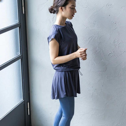 トップス leeche051｜ブルーグレー｜ペプラム｜フレア｜無地｜チュニック｜フレンチスリーブ｜ヨガ｜おしゃれ｜Lee.che (リーチェ) ｜LIFE TUNING DAYS（ライフチューニングデイズ）｜