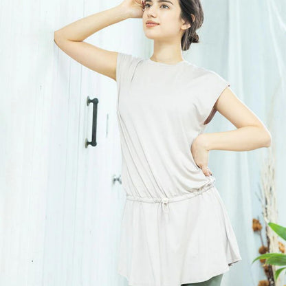 トップス leeche051｜ライトベージュ｜ペプラム｜フレア｜無地｜チュニック｜フレンチスリーブ｜ヨガ｜おしゃれ｜Lee.che (リーチェ) ｜LIFE TUNING DAYS（ライフチューニングデイズ）｜