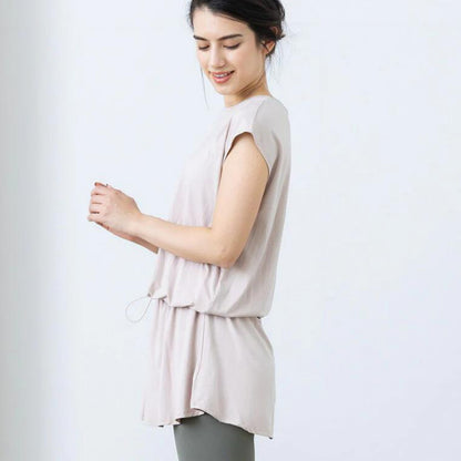 トップス leeche051｜ライトベージュ｜ペプラム｜フレア｜無地｜チュニック｜フレンチスリーブ｜ヨガ｜おしゃれ｜Lee.che (リーチェ) ｜LIFE TUNING DAYS（ライフチューニングデイズ）｜