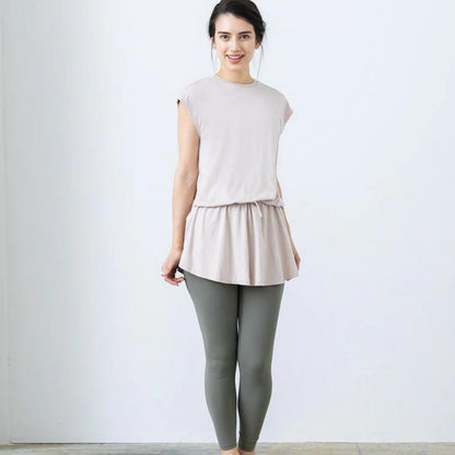トップス leeche051｜ライトベージュ｜ペプラム｜フレア｜無地｜チュニック｜フレンチスリーブ｜ヨガ｜おしゃれ｜Lee.che (リーチェ) ｜LIFE TUNING DAYS（ライフチューニングデイズ）｜
