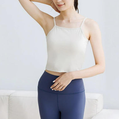 ハーフ丈カップ付トップス leeche063｜オフホワイト｜肌見せ｜シンプル｜無地｜アジャスター付き｜ヨガ｜おしゃれ｜Lee.che (リーチェ) ｜LIFE TUNING DAYS（ライフチューニングデイズ）｜