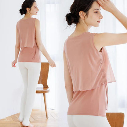 カップ付きトップス leeche071｜ピンク｜レイヤード｜チュール｜無地｜シースルー｜ヨガ｜かわいい｜おしゃれ｜Lee.che (リーチェ) ｜LIFE TUNING DAYS（ライフチューニングデイズ）｜