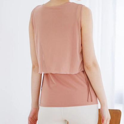 カップ付きトップス leeche071｜ピンク｜レイヤード｜チュール｜無地｜シースルー｜ヨガ｜かわいい｜おしゃれ｜Lee.che (リーチェ) ｜LIFE TUNING DAYS（ライフチューニングデイズ）｜