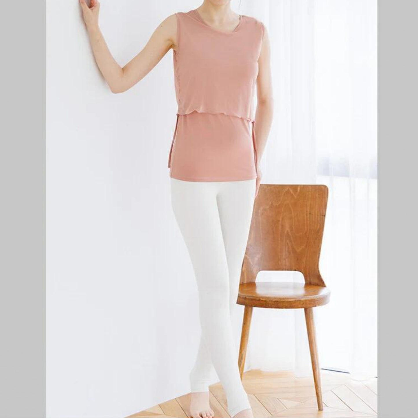 カップ付きトップス leeche071｜ピンク｜レイヤード｜チュール｜無地｜シースルー｜ヨガ｜かわいい｜おしゃれ｜Lee.che (リーチェ) ｜LIFE TUNING DAYS（ライフチューニングデイズ）｜