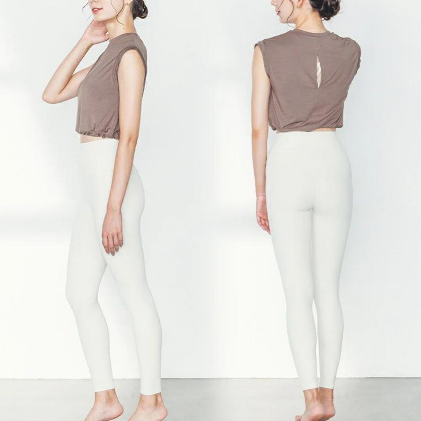 ショート丈トップスleeche076｜ブラウン｜フレンチスリーブ｜レーヨン｜無地｜Tシャツ｜タンクトップ｜シンプル｜ヨガ｜おしゃれ｜Lee.che (リーチェ) ｜LIFE TUNING DAYS（ライフチューニングデイズ）｜