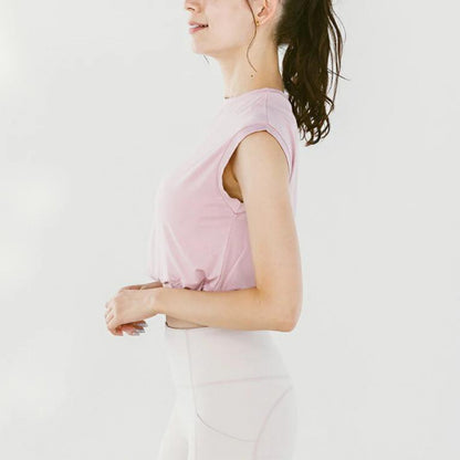 ショート丈トップスleeche076｜ピンク｜フレンチスリーブ｜レーヨン｜無地｜Tシャツ｜タンクトップ｜シンプル｜ヨガ｜おしゃれ｜Lee.che (リーチェ) ｜LIFE TUNING DAYS（ライフチューニングデイズ）｜
