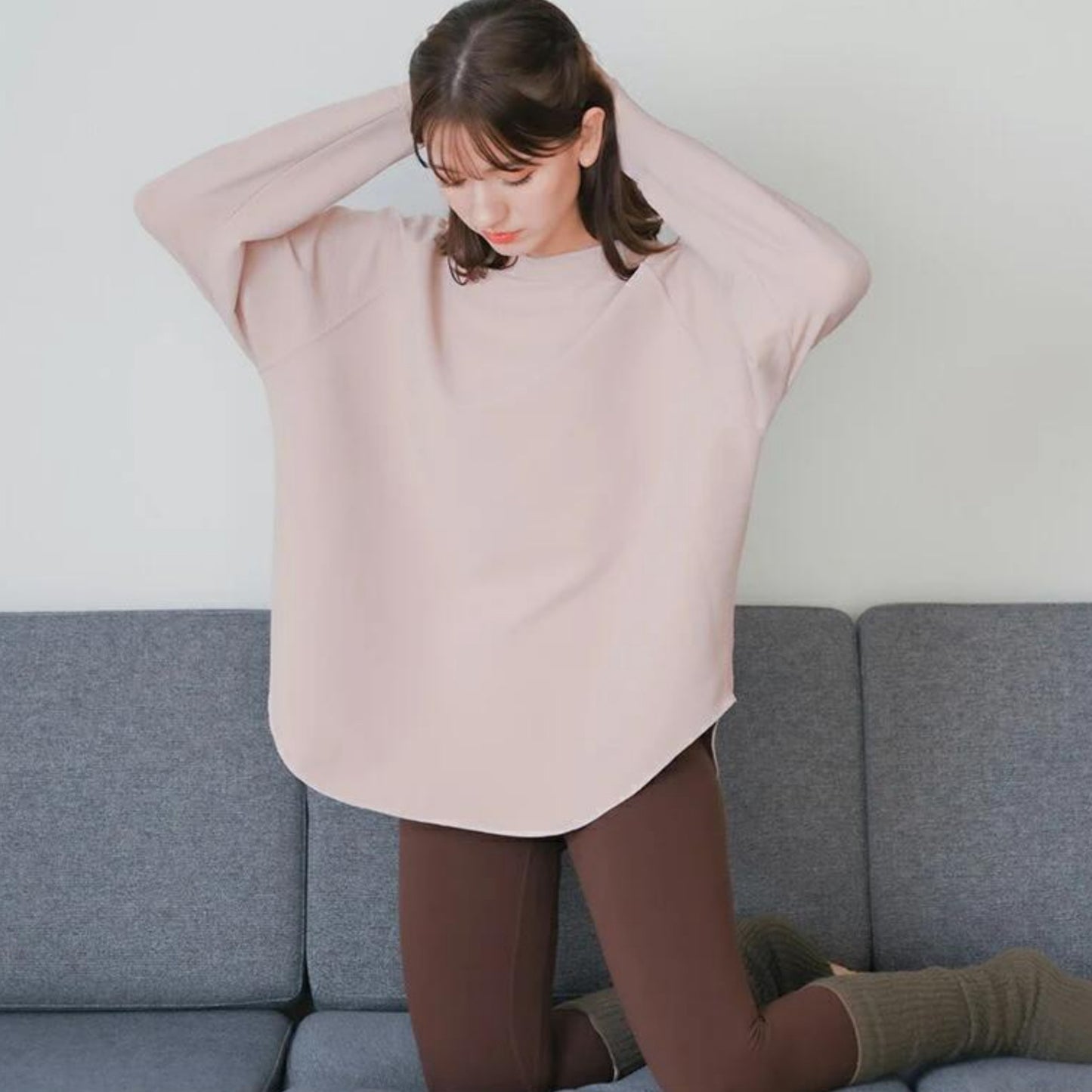 長袖ドルマントップス leeche088｜ピンク｜ラグラン｜ゆったり｜無地｜リブ｜ロングスリーブ｜ヨガ｜おしゃれ｜Lee.che (リーチェ) ｜LIFE TUNING DAYS（ライフチューニングデイズ）｜