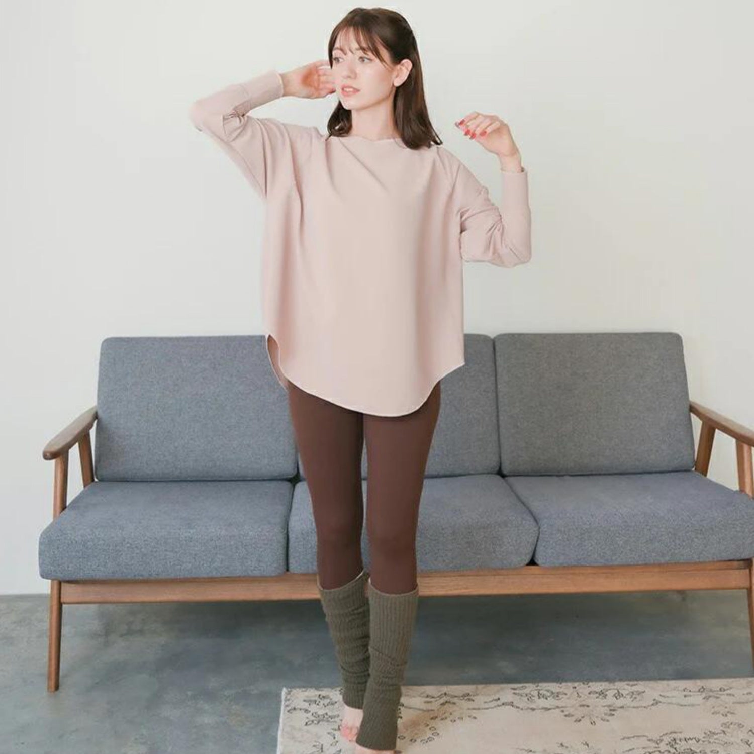 長袖ドルマントップス leeche088｜ピンク｜ラグラン｜ゆったり｜無地｜リブ｜ロングスリーブ｜ヨガ｜おしゃれ｜Lee.che (リーチェ) ｜LIFE TUNING DAYS（ライフチューニングデイズ）｜