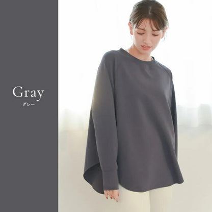 長袖ドルマントップス leeche088｜グレー｜ラグラン｜ゆったり｜無地｜リブ｜ロングスリーブ｜ヨガ｜おしゃれ｜Lee.che (リーチェ) ｜LIFE TUNING DAYS（ライフチューニングデイズ）｜