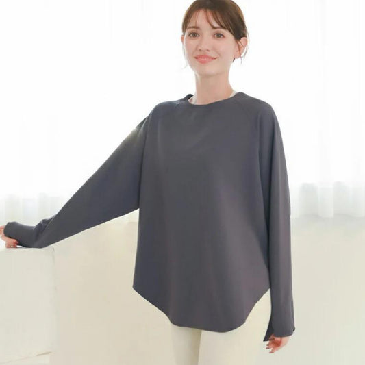 長袖ドルマントップス leeche088｜グレー｜ラグラン｜ゆったり｜無地｜リブ｜ロングスリーブ｜ヨガ｜おしゃれ｜Lee.che (リーチェ) ｜LIFE TUNING DAYS（ライフチューニングデイズ）｜