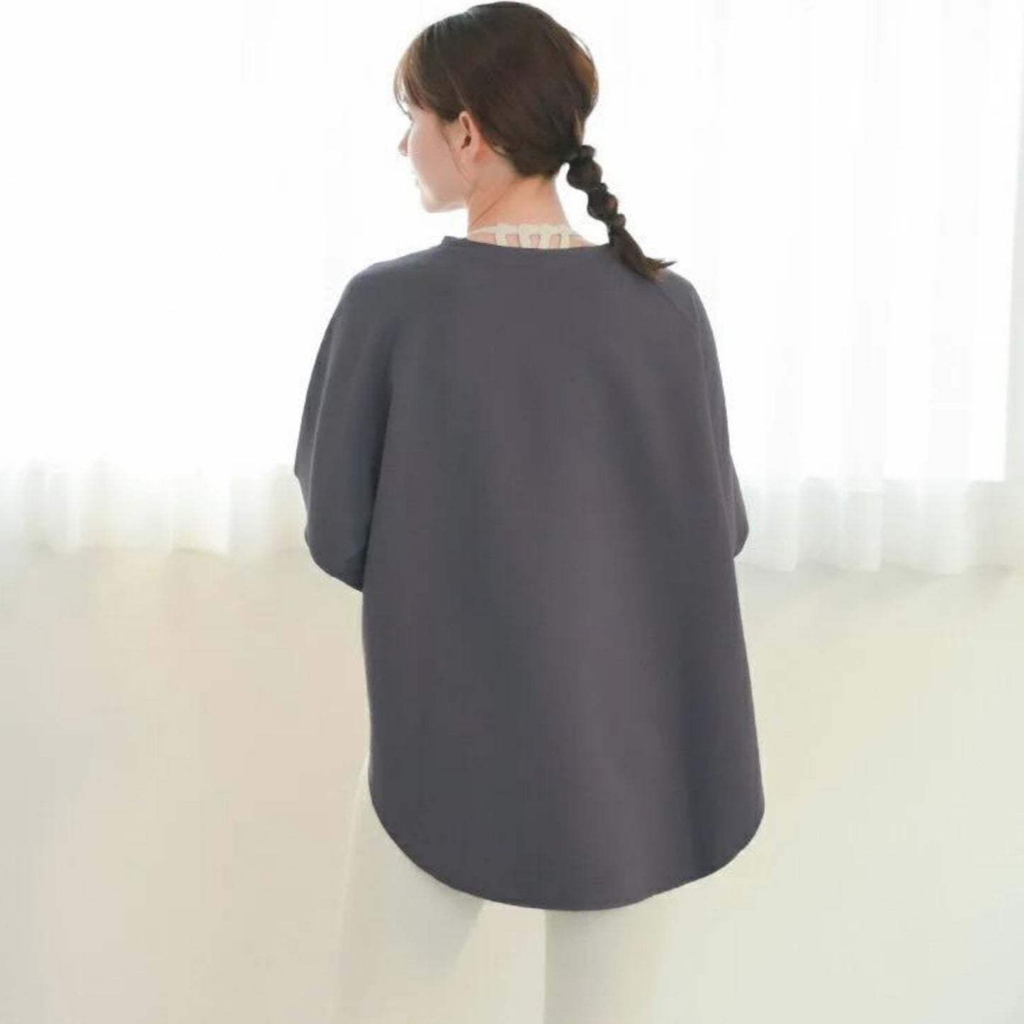 長袖ドルマントップス leeche088｜グレー｜ラグラン｜ゆったり｜無地｜リブ｜ロングスリーブ｜ヨガ｜おしゃれ｜Lee.che (リーチェ) ｜LIFE TUNING DAYS（ライフチューニングデイズ）｜