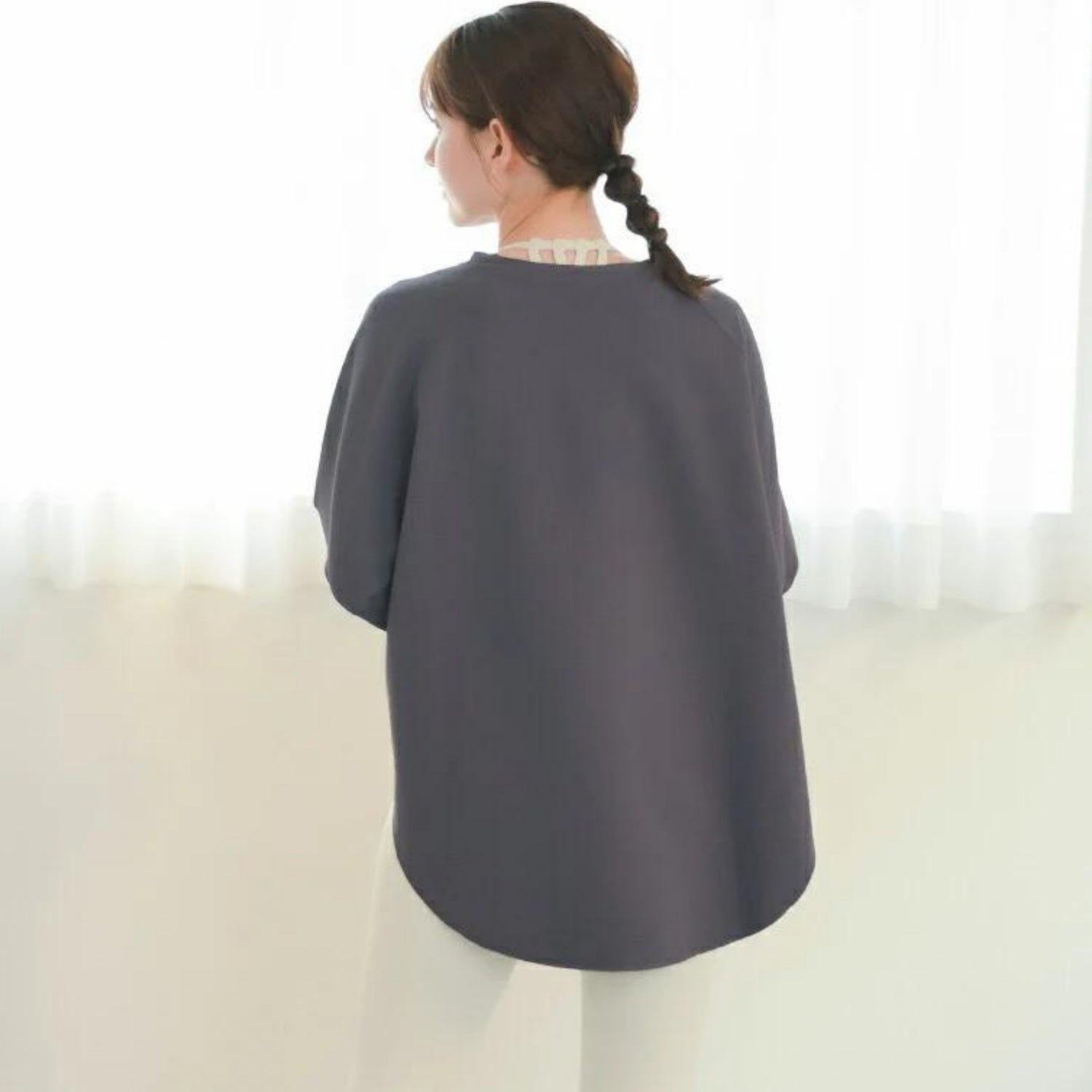 長袖ドルマントップス leeche088｜グレー｜ラグラン｜ゆったり｜無地｜リブ｜ロングスリーブ｜ヨガ｜おしゃれ｜Lee.che (リーチェ) ｜LIFE TUNING DAYS（ライフチューニングデイズ）｜