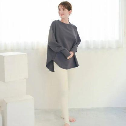 長袖ドルマントップス leeche088｜グレー｜ラグラン｜ゆったり｜無地｜リブ｜ロングスリーブ｜ヨガ｜おしゃれ｜Lee.che (リーチェ) ｜LIFE TUNING DAYS（ライフチューニングデイズ）｜