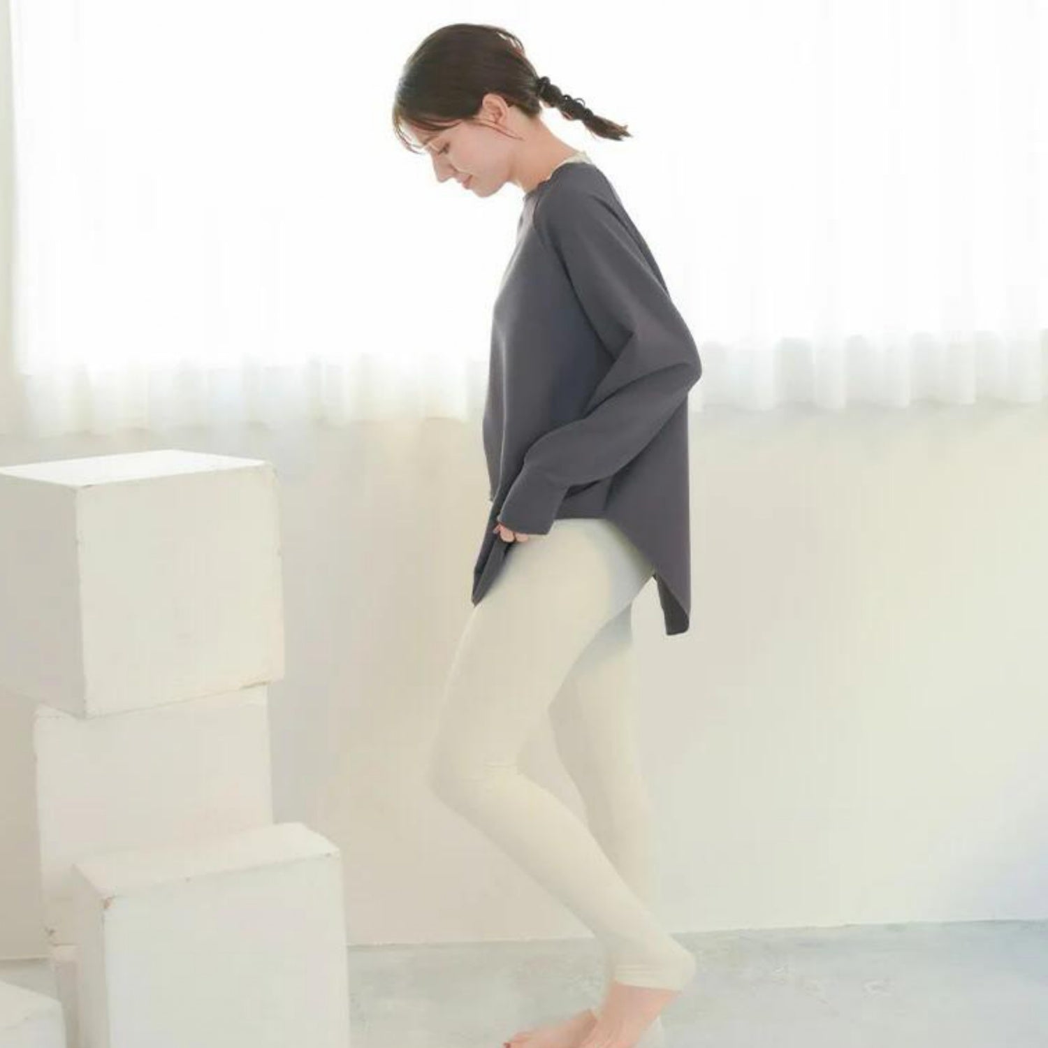 長袖ドルマントップス leeche088｜グレー｜ラグラン｜ゆったり｜無地｜リブ｜ロングスリーブ｜ヨガ｜おしゃれ｜Lee.che (リーチェ) ｜LIFE TUNING DAYS（ライフチューニングデイズ）｜