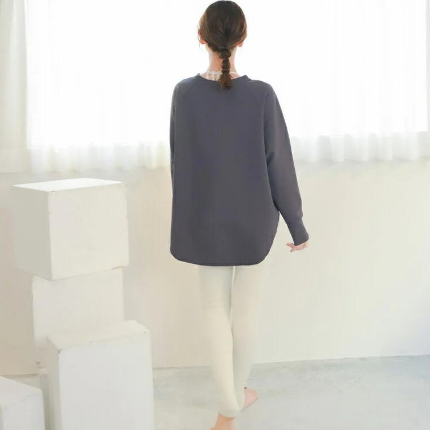 長袖ドルマントップス leeche088｜グレー｜ラグラン｜ゆったり｜無地｜リブ｜ロングスリーブ｜ヨガ｜おしゃれ｜Lee.che (リーチェ) ｜LIFE TUNING DAYS（ライフチューニングデイズ）｜