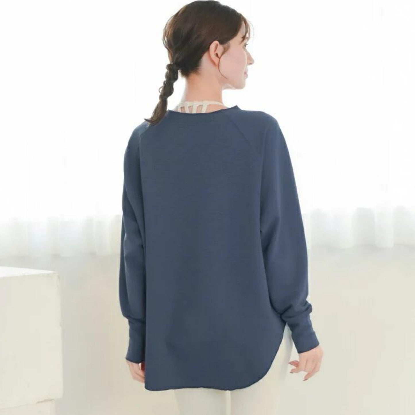 長袖ドルマントップス leeche088｜ネイビー｜ラグラン｜ゆったり｜無地｜リブ｜ロングスリーブ｜ヨガ｜おしゃれ｜Lee.che (リーチェ) ｜LIFE TUNING DAYS（ライフチューニングデイズ）｜