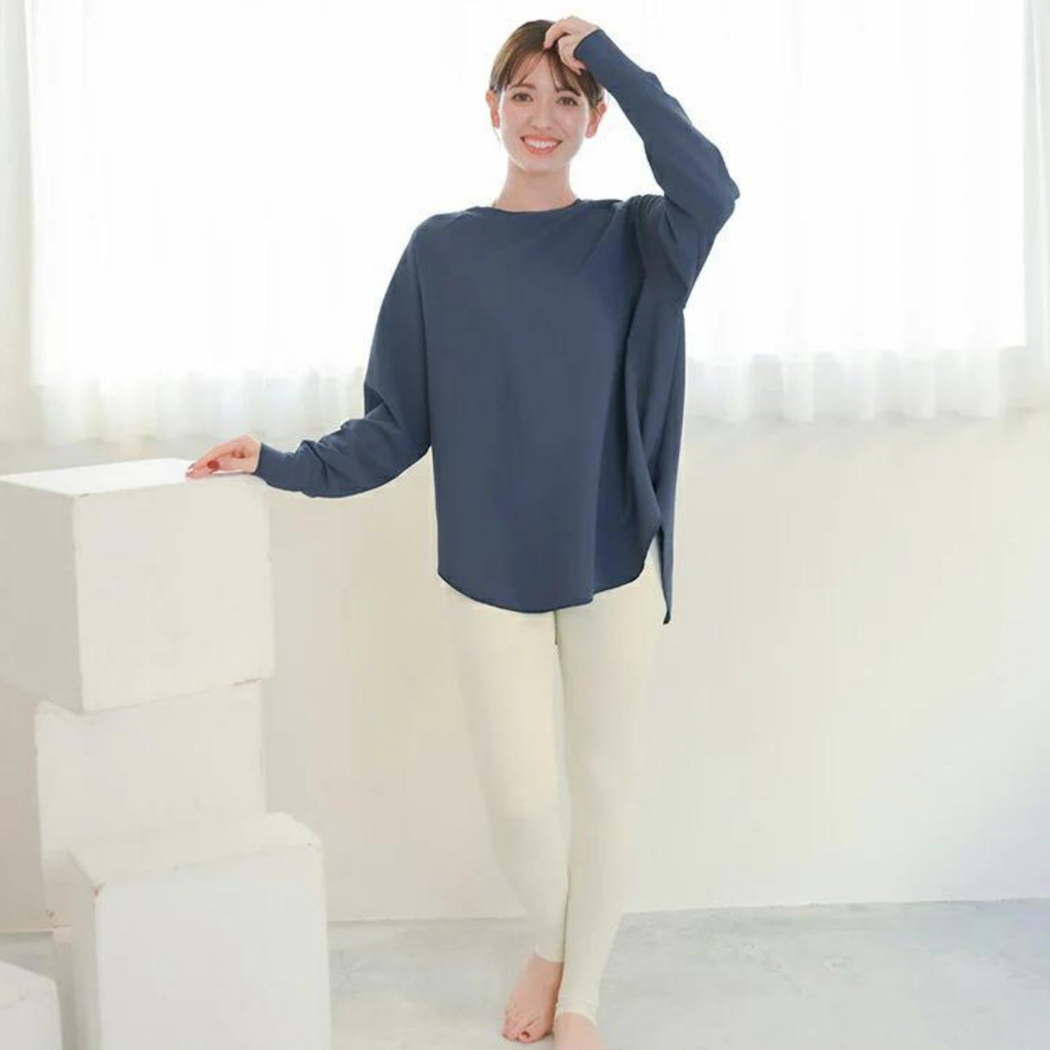長袖ドルマントップス leeche088｜ネイビー｜ラグラン｜ゆったり｜無地｜リブ｜ロングスリーブ｜ヨガ｜おしゃれ｜Lee.che (リーチェ) ｜LIFE TUNING DAYS（ライフチューニングデイズ）｜
